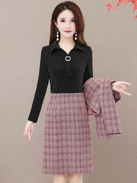 western style age reducing suit autumn 2021 new fashion two piece dress for small and tall mother, Black;gray